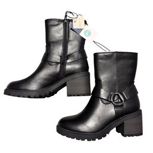 Universal Threads Ankle Boots Women Sz 8 Black Block Heel Memory Foam Combat NEW